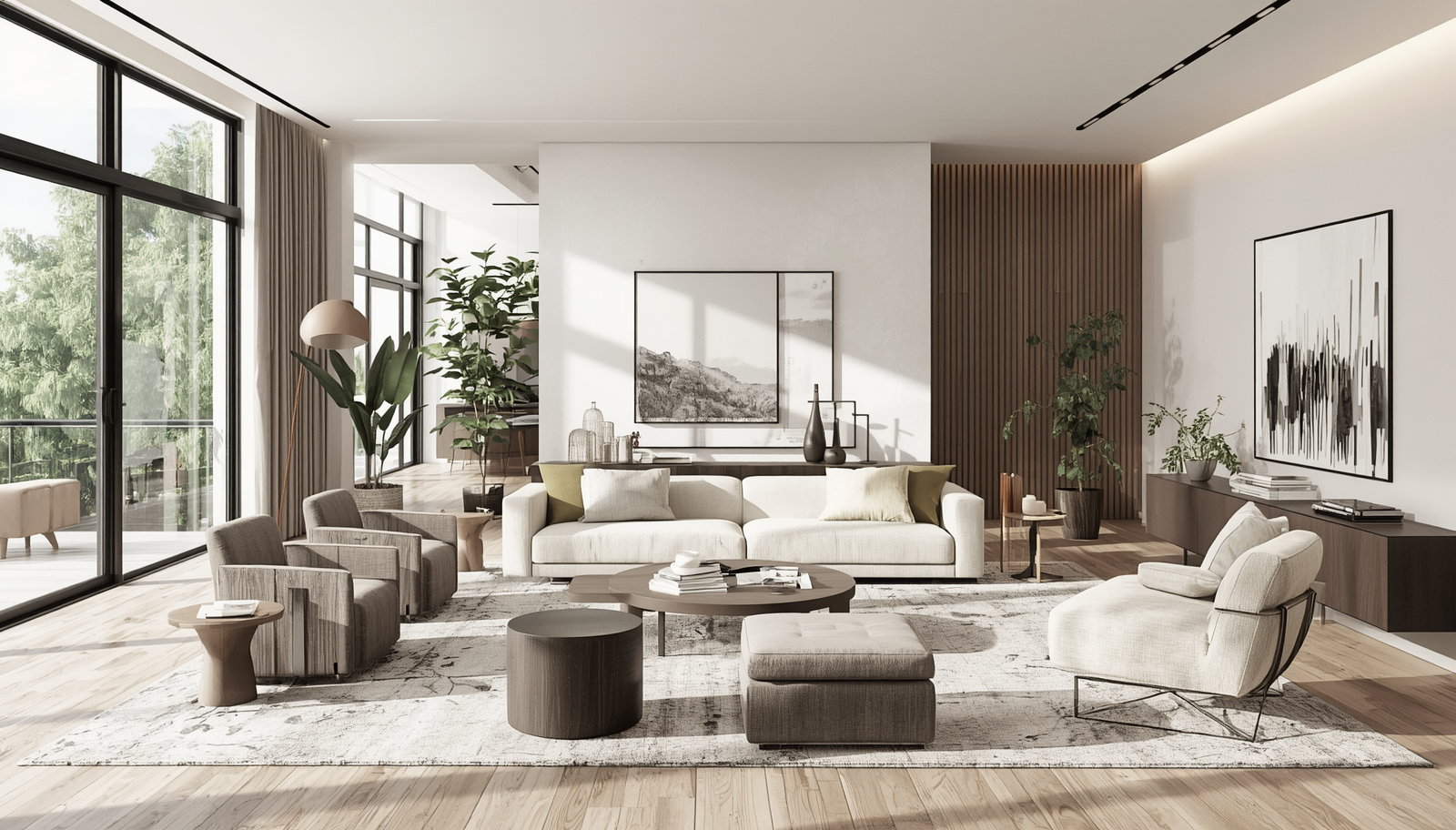 Contemporary living room with modern furniture, clean lines, neutral color palette, comfortable seating, natural light, minimalist decor (5)